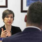 Rep. Ivy Spohnholz, D-Anchorage, poses a question to Department of Environmental Conservation Administrative Services Director Jeff Rogers during a meeting of the House Environmental Conservation Finance Subcommittee on Tuesday at the Alaska State Capitol. (Alex McCarthy | Juneau Empire)
