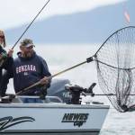 Scott and Shari Guenther pull in a catch during the 72nd Annual Golden North Salmon Derby on Friday, August 17, 2018, sponsored by the Territorial Sportsmen. (Michael Penn | Juneau Empire File)