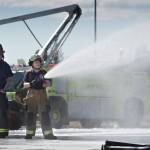 In this file photo from April 13, 2017, firefighters spray foam during a drill at the Hagevig Regional Fire Training Center. The city is sampling groundwater and soil, looking for chemicals in the environment that are mainly associated with the use of firefighting foams used in training activities, according to the Alaska Department of Environmental Conservation. (Michael Penn | Juneau Empire File)