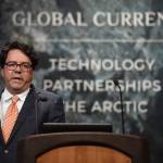 Vincent Pieribone, Vice President of OceanX, deliveries the keynote speech at the annual meeting of the International Forum of Sovereign Wealth Funds at Centennial Hall on Thursday, Sept. 12, 2019. (Michael Penn | Juneau Empire)
