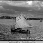 A sailboat fishes Bristol Bay. From 1929 to 1951, Bristol Bay fishermen were not allowed to use powerboats. Instead, they used 30-foot long double-ender sailboats owned by different canneries. (Courtesy Photo | Alaska State Digital Archives)