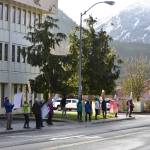 Environmentalists demonstrated in front of the Alaska Permanent Fund Corporation Wednesday, Dec. 9, 2020 calling on the Board of Trustees to divest the states wealth fund from fossil fuels. (Peter Segall / Juneau Empire)