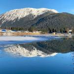 A reflection of Thunder mountain in the Mendenhall River at high Tide on an. 31, 2021. (Courtesy Photo / Denise Carroll)