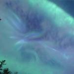 A brief break in the clouds at Lena Cove exposes an auroral corona on the night of Friday, March 19. (Courtesy Photo / Eric Bleicher, @ebleiche)