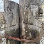 These old totems, seen on March 15, have kept watch over downtown for many years. (Courtesy Photo / Denise Carroll)
