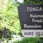 A sign lets visitors know they're in the Tongass National Forest on Thursday, July 15, 2021, the same day the Biden administration announced yet another reversal of policy over the forest. Debates about the 2001 Roadless Rule are familiar in Southeast Alaska, and Thursday's announcement prompted familiar reactions in the state. (Peter Segall / Juneau Empire)