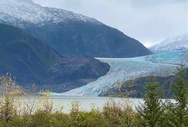Fall color below, snow accumulating above as seen on Oct. 9. (Courtesy Photo / Denise Carroll)