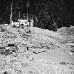 Chenega Bay in 1964 following the great earthquake. A schoolhouse survived the earthquake and tsunami that followed. The tsunami destroyed houses lower than the schoolhouse. (Photo by George Plafker)