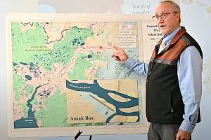 Doug Vincent-Lang, commissioner of the Alaska Department of Fish and Game, explains the states position on fisheries management on the Kuskokwim River during a press conference Friday in Anchorage. Gov. Mike Dunleavy announced during the event the state is seeking summary judgment in a lawsuit by the federal government that accuses the state of illegal subsistence management practices. (Screenshot from official video by the Governor of Alaska)