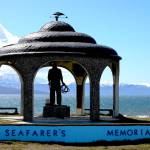 A statue of a fisherman looks out over Kachemak Bay in Homer last month. (Nathaniel Herz/Northern Journal)
