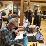 James Palmer (left), director of Henry V for Theater Alaska, offers direction to actors and crew during a rehearsal Wednesday at the Filipino Community Hall. (Mark Sabbatini / Juneau Empire)