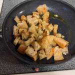 Frying croutons for Caesar salad. (Photo by Patty Schied)
