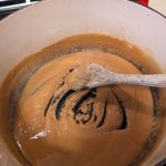 Roux for shrimp gumbo after 10 minutes. (Photo by Patty Schied)