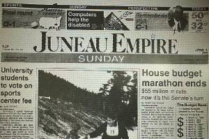 The front page of the Juneau Empire on April 9, 1995. (Mark Sabbatini / Juneau Empire)