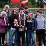 Juneau-Douglas High School: Yadaa.at Kalé senior Jacob Katasse and family and friends are honored during the Crimson Bears’ baseball senior night against Ketchikan on Saturday at Adair-Kennedy Memorial Park. (Klas Stolpe / Juneau Empire)