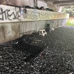 A camping site under the Brotherhood Bridge that was destroyed by a fire on Friday evening. (Mark Sabbatini / Juneau Empire)