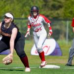 Juneau-Douglas High School: Yadaa.at Kalé senior Tatum Billings (27) sets to leave third base during Fridays 9-8 loss to Dimond in the 2025 ASAA/First National Bank Alaska DI Softball State Tournament at Anchorages Cartee Fields. (Photo courtesy JDHS softball)