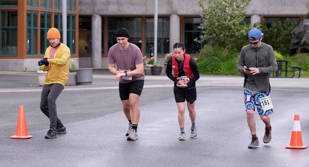 Runners start the Seacoast Relay at the University of Alaska Southeast campus on Sunday, June 8, 2025. (Klas Stolpe / Juneau Empire)