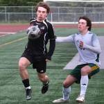 Kai Ciambor, a 2025 graduate of Juneau-Douglas High School: Yadaa.at Kalé, in action against Service during the ASAA Division I Soccer State Championships at Wasilla High School on May 29. Ciambor was selected the Gatorade Alaska Boys Soccer Player of the Year on Thursday. (Klas Stolpe / Juneau Empire)