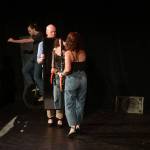 Cody Burnham (Candy Ginger) and Amy MacPherson (Pickle D. Ginger) rehearse for the group performance on Wednesday, June 25, 2025, at Perseverance Theatre. (Jasz Garrett / Juneau Empire)