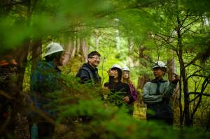 Bob Girt works with the Alaska Youth Stewards on Prince of Wales Island in 2022. (Photo courtesy of Bethany Goodrich / Sustainable Southeast Partnership)