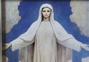 A photograph of Our Lady of Medjugorje by the Italian artist Carmelo Puzzolo. The original painting hangs in St. Pope John Paul II Hall in Medjugorje, Bosnia-Herzegovina. (Photo by Gina Del Rosario)