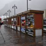 Tour stalls line up along Alaska Steamship Dock on Tuesday for passengers of the seasons final cruise ship. (Mari Kanagy / Juneau Empire)