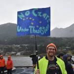 One attendee of the No Tsars, No Kings protest holds a sign that says, No Czars Under These Stars. (Mari Kanagy/Juneau Empire)