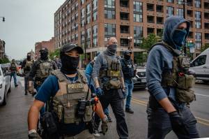 Jamie Kelter Davis/The New York Times
Masked federal agents arrive to help immigration agents detain immigrants and control protesters in Chicago, June 4, 2025. With the passage of President Trumps domestic policy law, the Department of Homeland Security is poised to hire thousands of new Immigration and Customs Enforcement (ICE) agents, and double detention space.