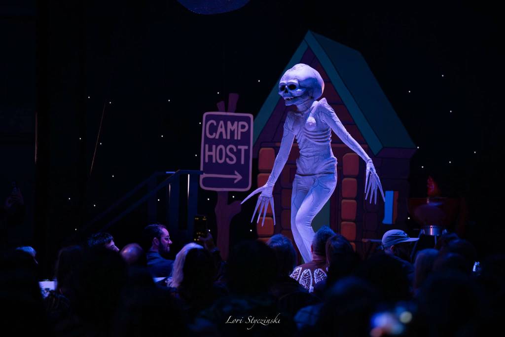 Taylor Jorgensen wears Last Known Location designed by artist Carly Lemieux during the 24th annual Wearable Art Extravaganza hosted by the Juneau Arts & Humanities Council over the weekend of Feb. 14-15. Photo by Lori Styczinski.